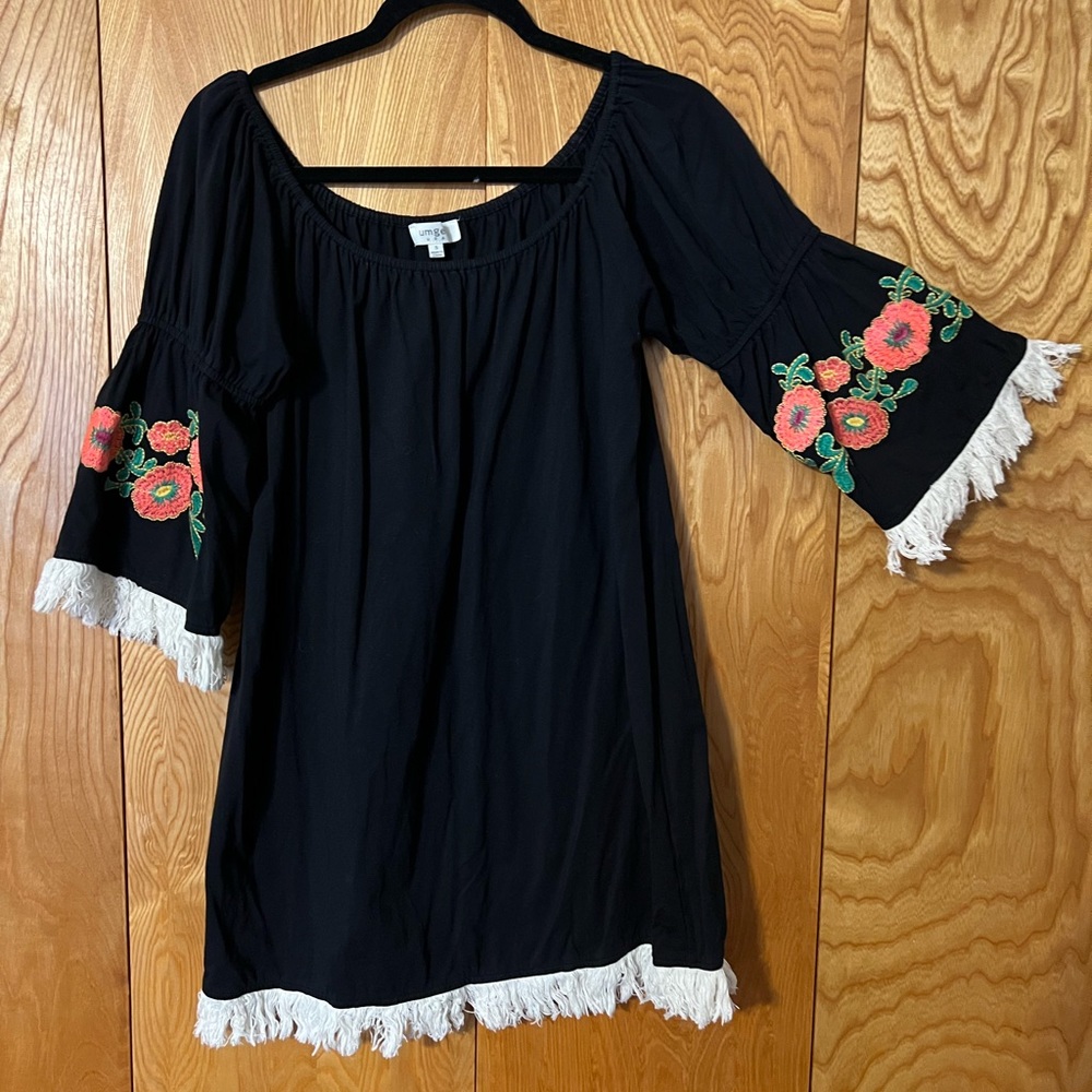 Umgee Black Embroidered Sleeve Mini Dress